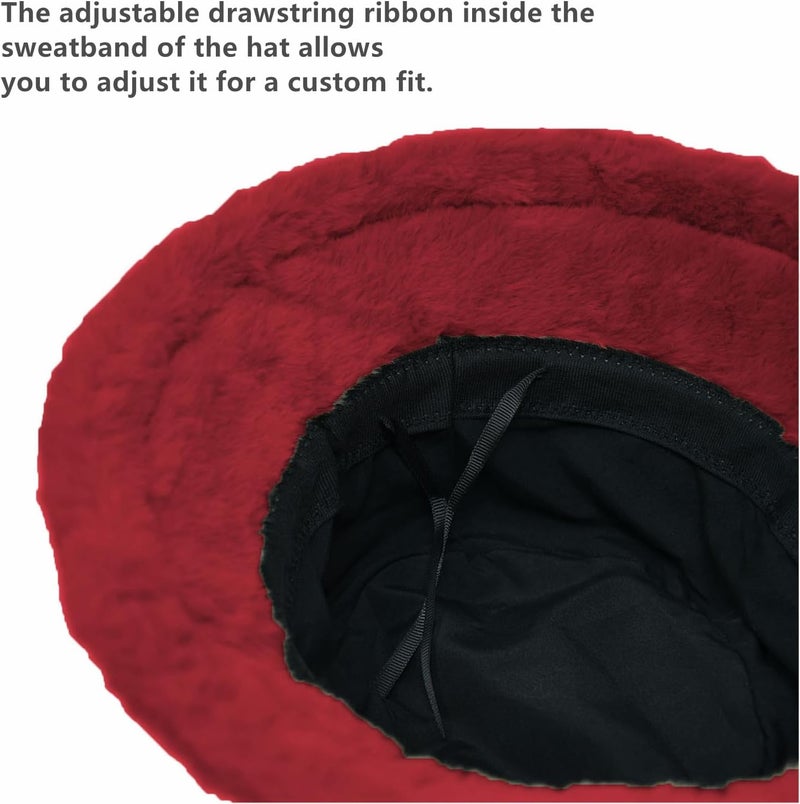 Glory Max Winter Fluffy Plush Bucket Hat Cozy Faux Fur Wide Brim Adjustable Size for Women - Image 4